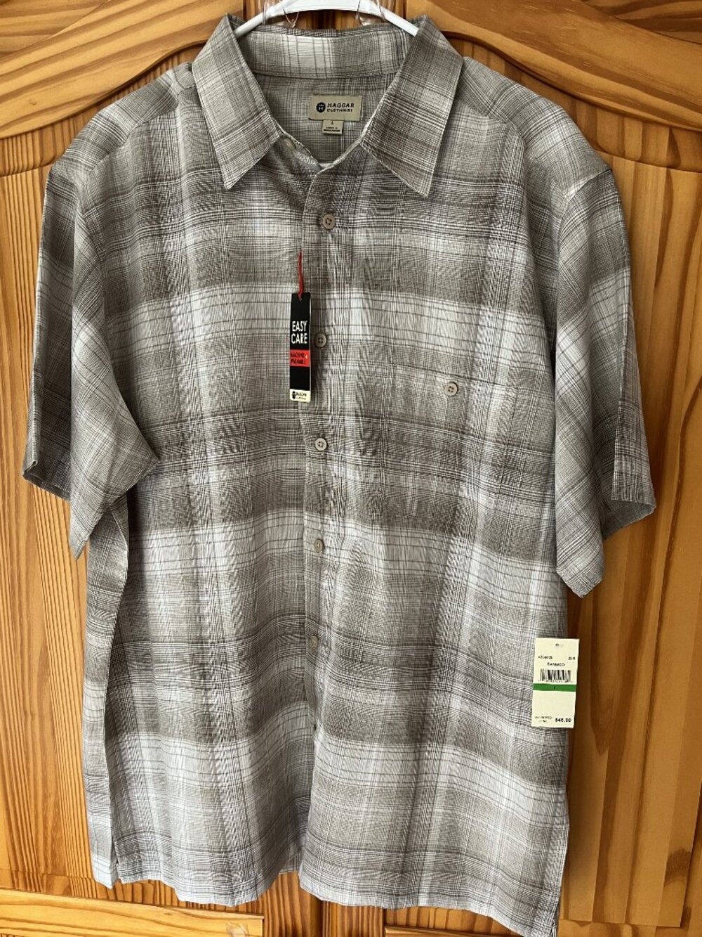 NEW Haggar Easy Care Men's LARGE Short Sleeve Collar Button Down Shirt